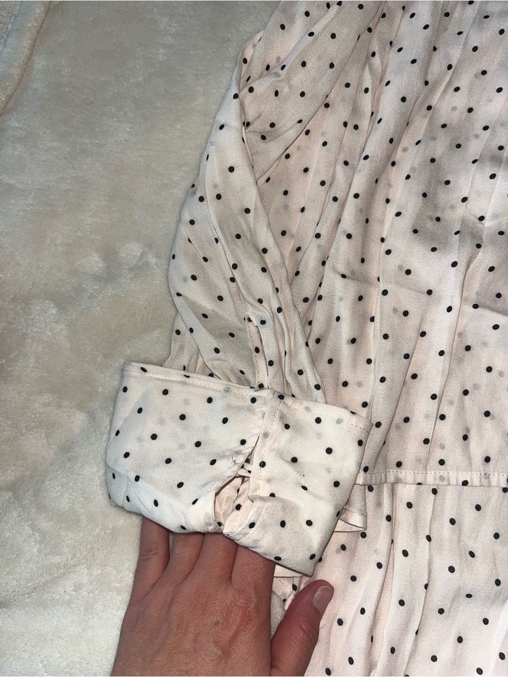 Free People New World Dotted Blouse Oversized Flowy Semi Sheer Tie Sz Small - Picture 6 of 9
